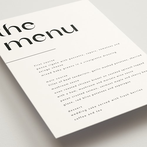 This is a ink menu cards with standard by Blustery August called marcona printing on signature in standard