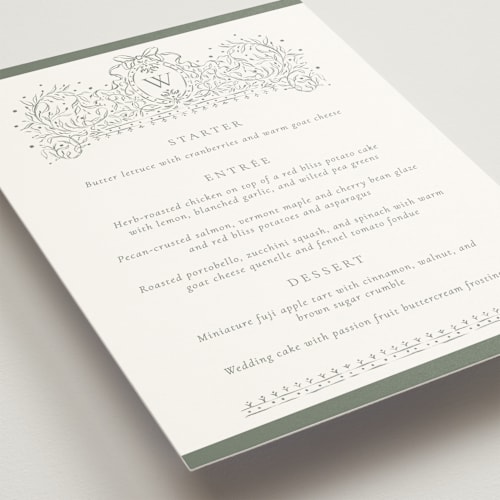 This is a forest menu cards with standard by Jackie Crawford called ornate sketched frame printing on signature in standard