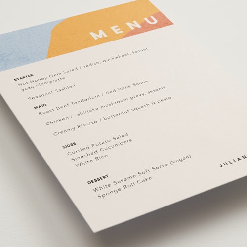 This is a sunset menu cards with standard by Robin Ott called canyon wall printing on signature in standard