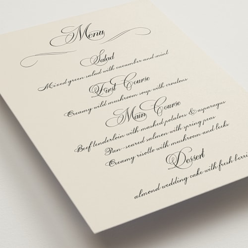 This is a night menu cards with standard by Ani Somi called old fashioned printing on signature in standard