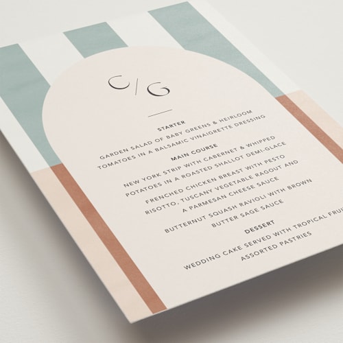 This is a almond menu cards with standard by Blustery August called trois printing on signature in standard