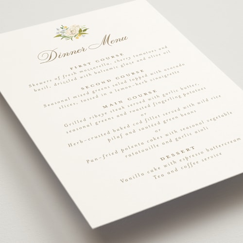 This is a chiffon menu cards with standard by Everett Paper Goods called avalon printing on signature in 5x7