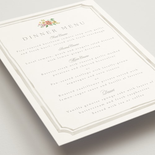 This is a hibiscus menu cards with standard by Everett Paper Goods called chelsea printing on signature in 5x7