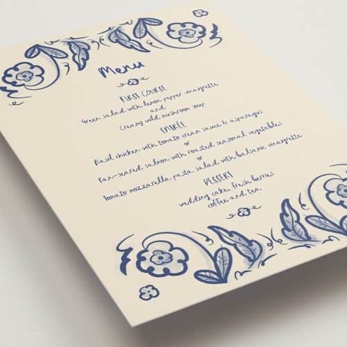 This is a marseille blue menu cards with standard by Ani Somi called santa catalina printing on signature in 5x7