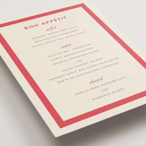 This is a berry menu cards with standard by Megan Davis called montauk printing on signature in 5x7
