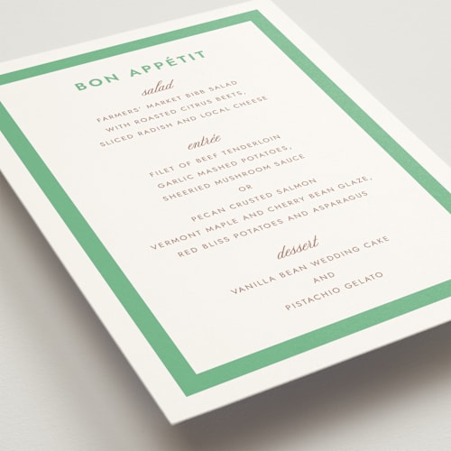 This is a clover menu cards with standard by Megan Davis called montauk printing on signature in 5x7