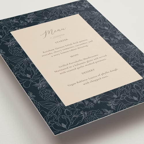 This is a sky menu cards with standard by Sabrin Deirani called magnolias printing on signature in 5x7