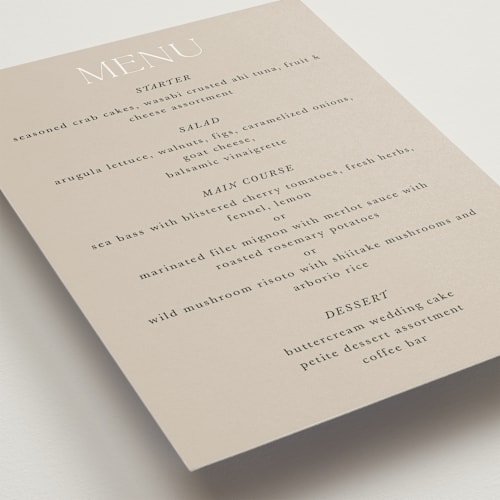This is a lake menu cards with standard by Lindsay Megahed called reflections printing on signature in 5x7
