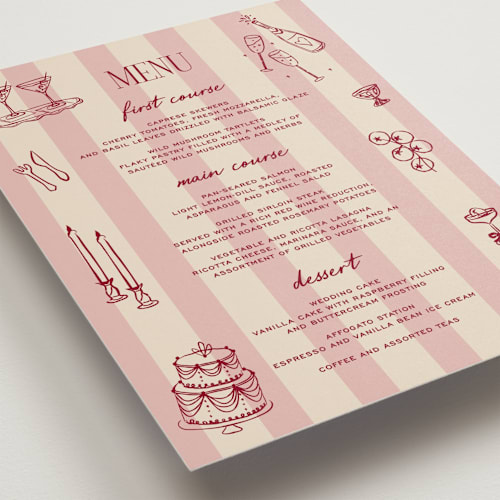 This is a rose menu cards with standard by Jennifer Lew called thompson printing on signature in standard