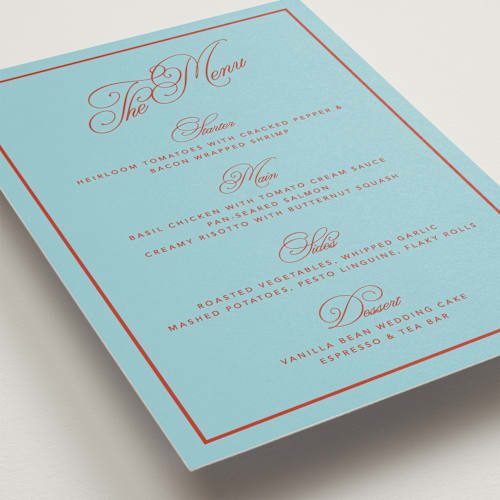 This is a sky menu cards with standard by Kelly Watkins called vivid printing on signature in standard