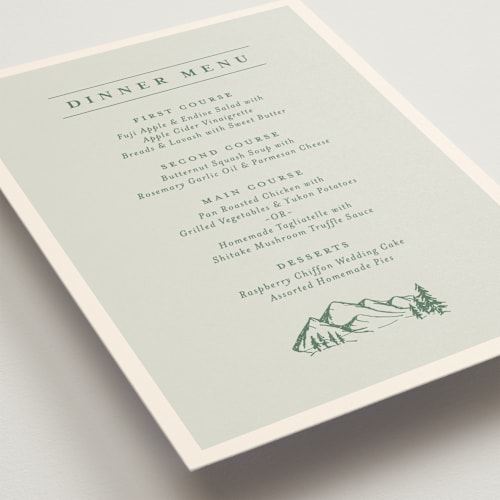 This is a pine menu cards with standard by Amy Kross called blue ridge printing on signature in standard