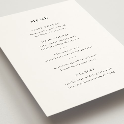 This is a diamond menu cards with standard by Annie Shapiro called arguello printing on signature in standard