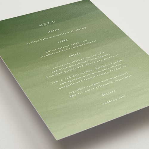 This is a garden menu cards with standard by Leah Bisch called verdure printing on signature in standard