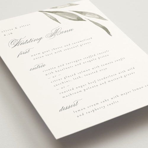 This is a leaf menu cards with standard by Kristie Kern called whispered leaves printing on signature in standard