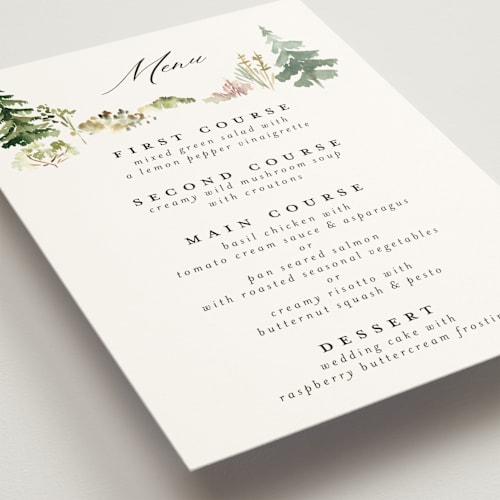 This is a forest menu cards with standard by Petra Kern called great outdoors printing on signature in standard