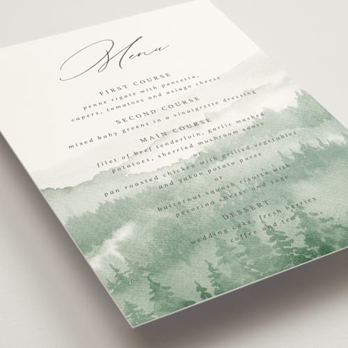 This is a fern menu cards with standard by Helen Halik called over the mountains printing on signature in standard