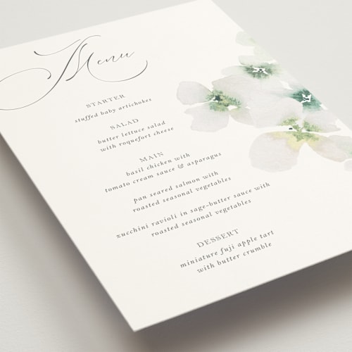 This is a springtime menu cards with standard by Design Lotus called whispered printing on signature in standard