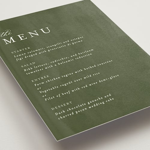 This is a cream menu cards with standard by Angela Marzuki called petal toss printing on signature in standard
