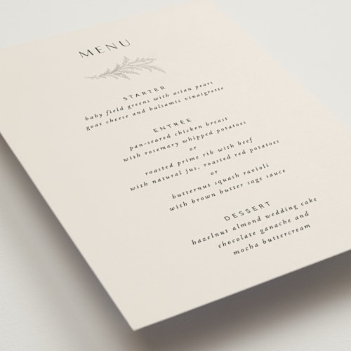This is a eggshell menu cards with standard by Robert and Stella called etched frame printing on signature in standard