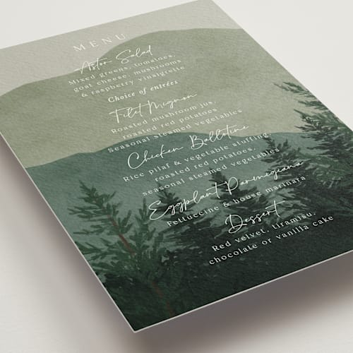 This is a jade menu cards with standard by Elly called the forest printing on signature in standard