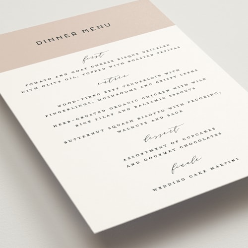 This is a linen menu cards with standard by Christie Garcia called picturesque printing on signature in standard