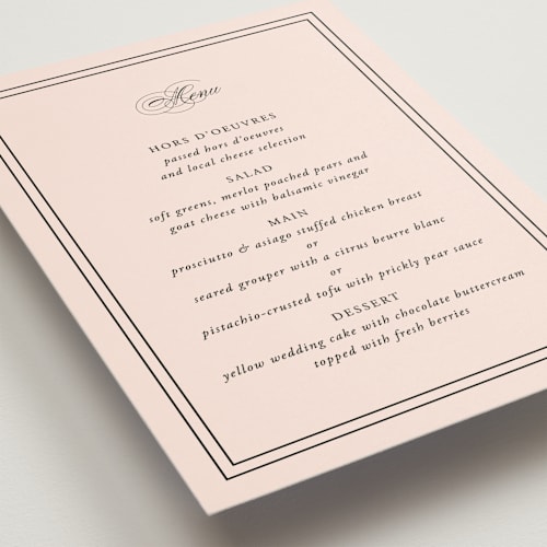 This is a petal menu cards with standard by Kimberly FitzSimons called story line printing on signature in standard