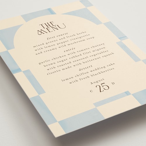 This is a ivory menu cards with standard by Baumbirdy called checker wash printing on signature in standard