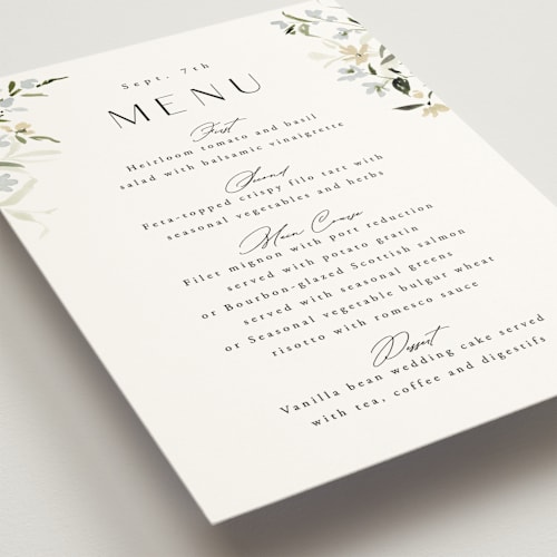 This is a lily menu cards with standard by Everett Paper Goods called fleur printing on signature in 5x7