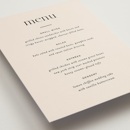 This is a noir menu cards with standard by Jessica Corliss called little party big love printing on signature in standard