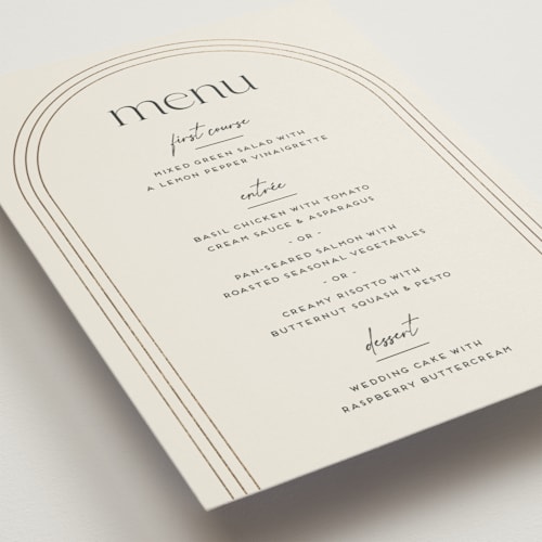 This is a chiffon menu cards with foil pressed by Amy Payne called curves printing on signature in standard
