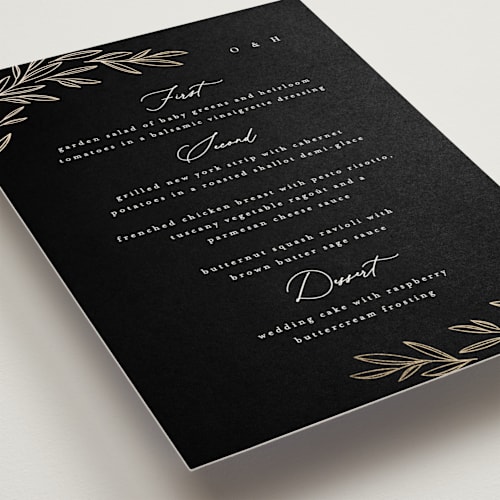 This is a ink menu cards with foil pressed by Kristie Kern called bianca printing on signature in standard