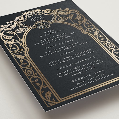 This is a onyx menu cards with foil pressed by Ana de Sousa called mirror printing on signature in standard