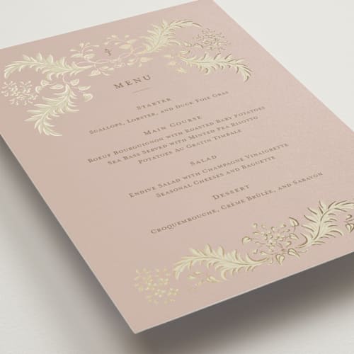 This is a rose menu cards with foil pressed by Ani Somi called french train printing on signature in standard