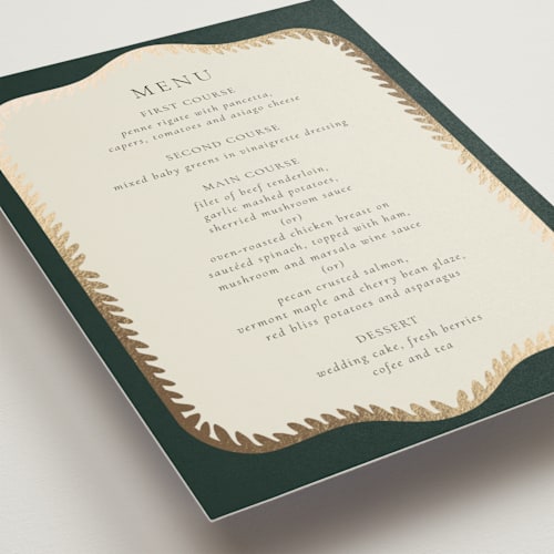 This is a emerald menu cards with foil pressed by Jen Owens called frame printing on signature in 5x7
