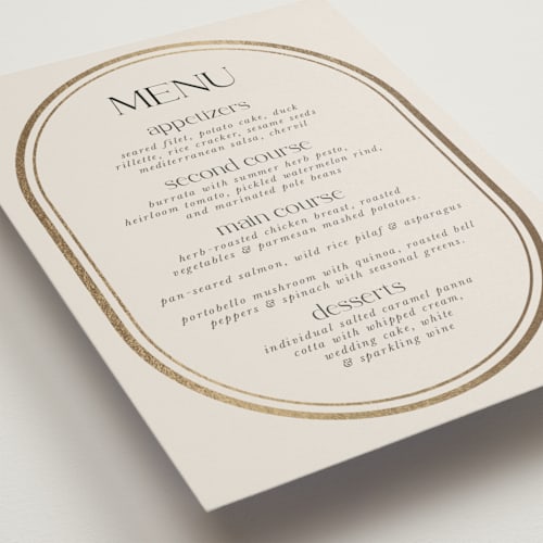 This is a sandstone menu cards with foil pressed by Lori Wemple called oval printing on signature in 5x7