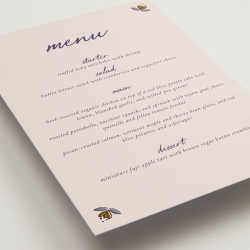 This is a wisteria menu cards with foil pressed by Monika Konieczna called together in bloom printing on signature in 5x7