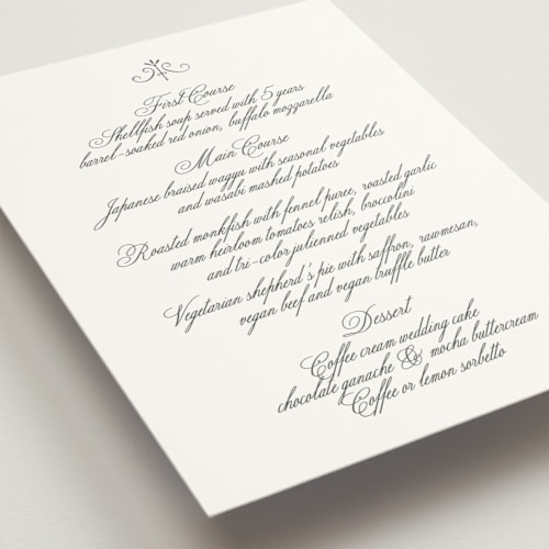 This is a sugar menu cards with foil pressed by chocomocacino called toulomotiri printing on signature in 5x7