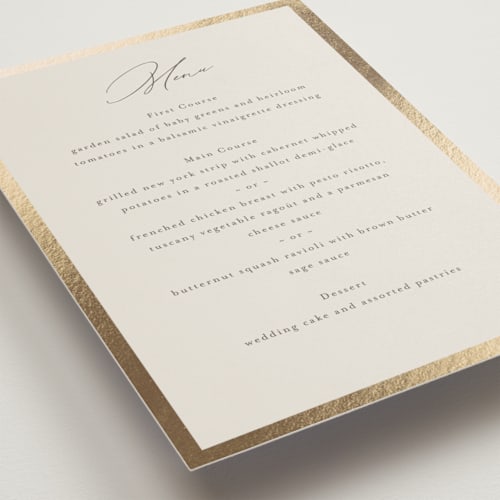 This is a sand menu cards with foil pressed by Nicole Walsh called surround printing on signature in standard