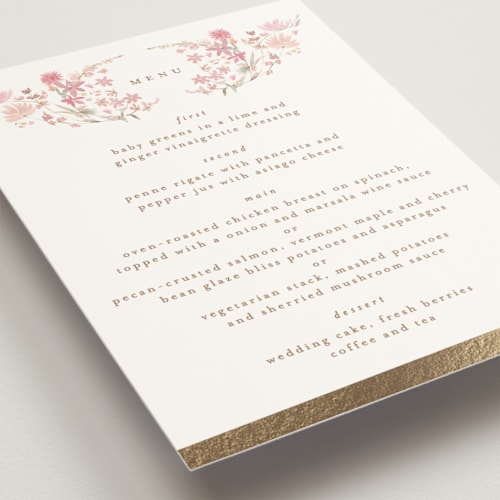 This is a spring menu cards with foil pressed by Phrosné Barwood called meadow cross printing on signature in standard