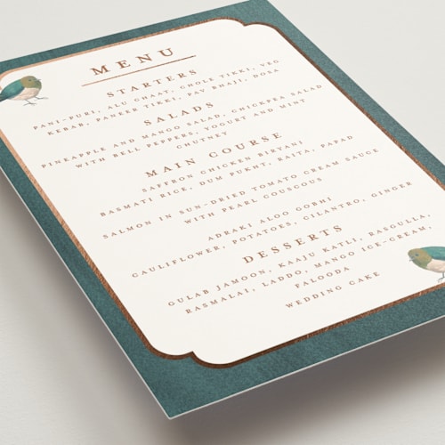 This is a pista menu cards with foil pressed by Teju Reval called royal wedding printing on signature in standard