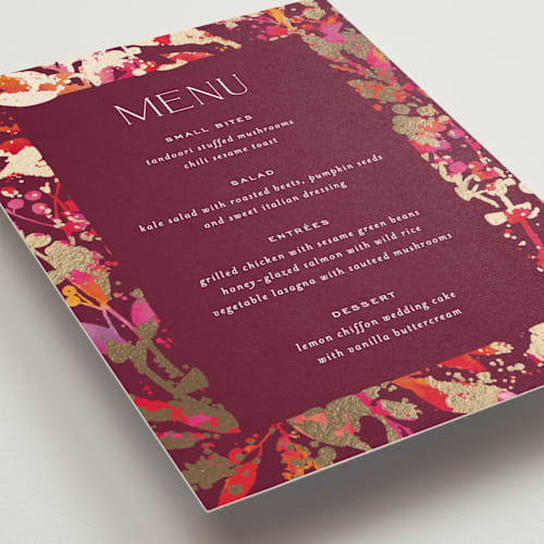 This is a sangria menu cards with foil pressed by Jessica Corliss called bright abstract printing on signature in standard