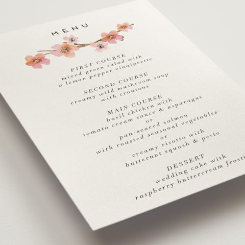 This is a blush menu cards with foil pressed by Petra Kern called love blossom printing on signature in standard