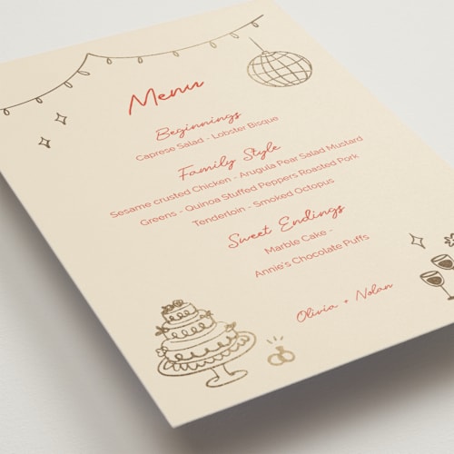 This is a sangria spark menu cards with foil pressed by Zove Ahhh called party on! printing on signature in 5x7
