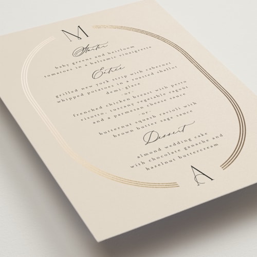 This is a latte menu cards with foil pressed by Kristie Kern called misha printing on signature in standard