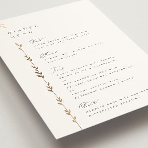 This is a lily menu cards with foil pressed by Owl and Toad called courtyard printing on signature in 5x7