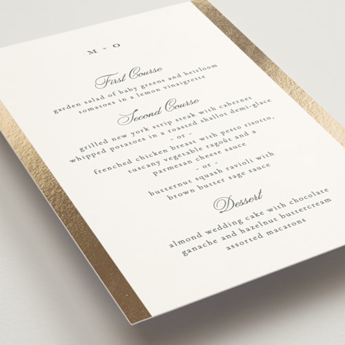 This is a quartz menu cards with foil pressed by Kristie Kern called the ritz printing on signature in 5x7