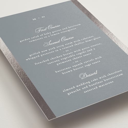 This is a fog menu cards with foil pressed by Kristie Kern called the ritz printing on signature in 5x7
