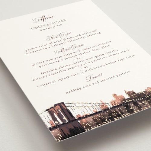 This is a chiffon menu cards with foil pressed by Cass Loh called brooklyn bridge printing on signature in standard