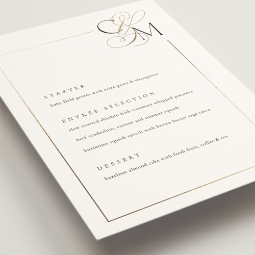This is a silk menu cards with foil pressed by Kelly Schmidt called golden ampersand printing on signature in 5x7
