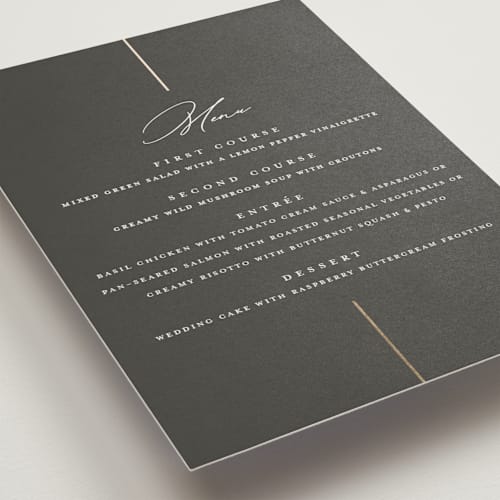 This is a iron menu cards with foil pressed by Erica Krystek called formal lines printing on signature in 5x7